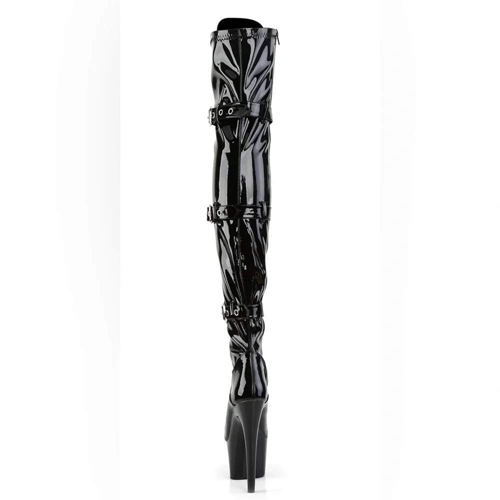 Black Pleaser Knee-High Buckle Boots - Women